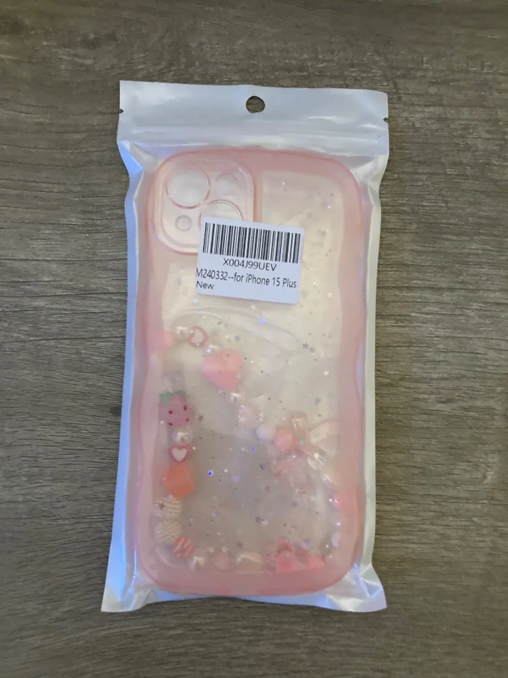 iPhone 15 Plus Wavy Phone Case Includes Beaded Phone Strap Charm
